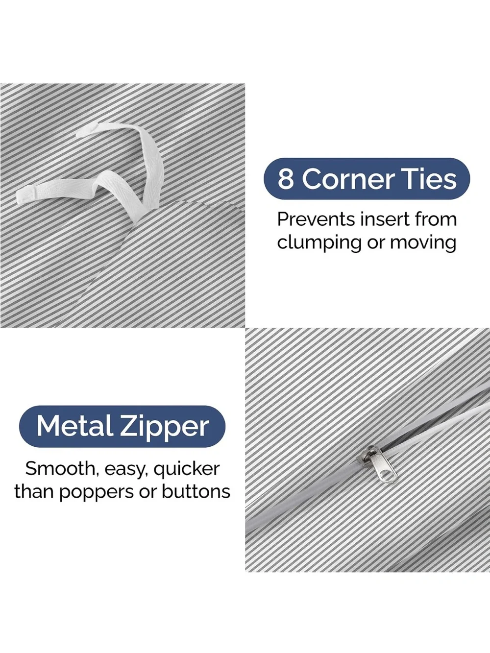 NEW CGK Unlimited Cover King Size - 3 Piece w/Zipper Closure - Grey/White Stripe